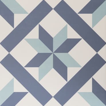Carreau de ciment bleu azur et marine à motifs géométriques blancs, 30x30 cm