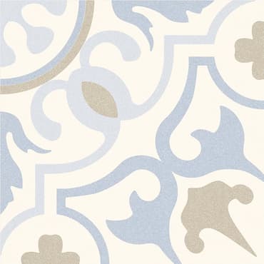 Carreau de ciment bleu clair et beige à motifs arabesques 20x20 cm