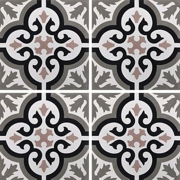 Carreau de ciment motif ancien floral noir et rose 20x20 cm ref7900-13 - 0.48m²
