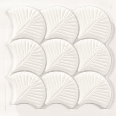 Carrelage uni blanc à motif feuille en relief 30x30 cm