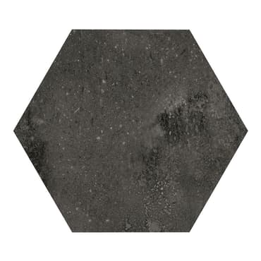 Carrelage hexagonal aspect pierre noir avec nuances de gris, idéal pour un design moderne et élégant