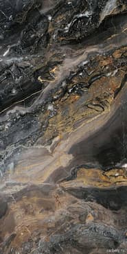 Carrelage effet marbre noir avec nuances de gris et touches dorées, motifs veinés, taille 60x120 cm