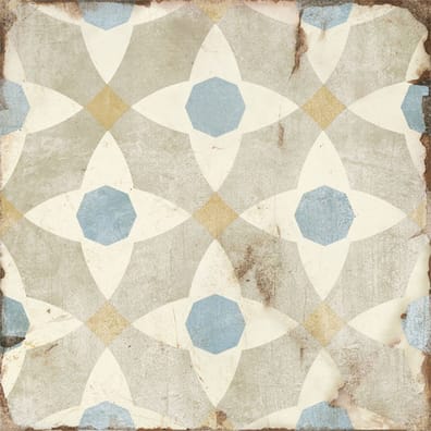 Carreau de ciment blanc bleu motif floral géométrique 20x20 cm