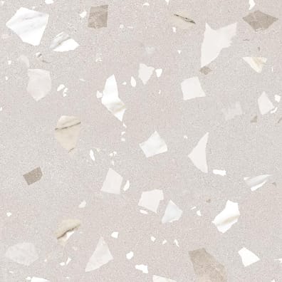 Carrelage Terrazzo beige parsemé de nuances crème et gris, élégant, taille 80x80 cm