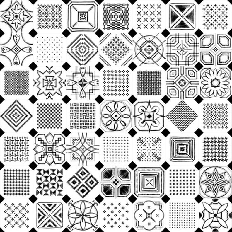 Carrelage octogonal décoré 20x20 mat et cabochons VARIETTE - 1m²