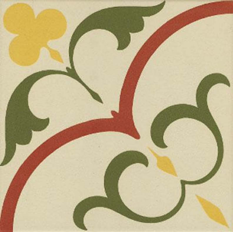 Carrelage Imitation Ciment Rosace 1900 GAUDI Mat Intérieur Sol Mur 20x20 cm Jaune Vert Beige