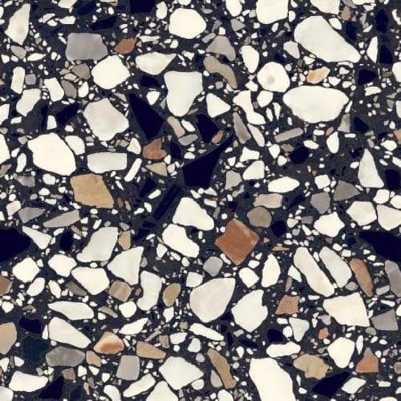 Carrelage Grès Cérame Effet Terrazzo NERO MACRO Mat R9 Intérieur/Extérieur 20x20 cm Anthracite