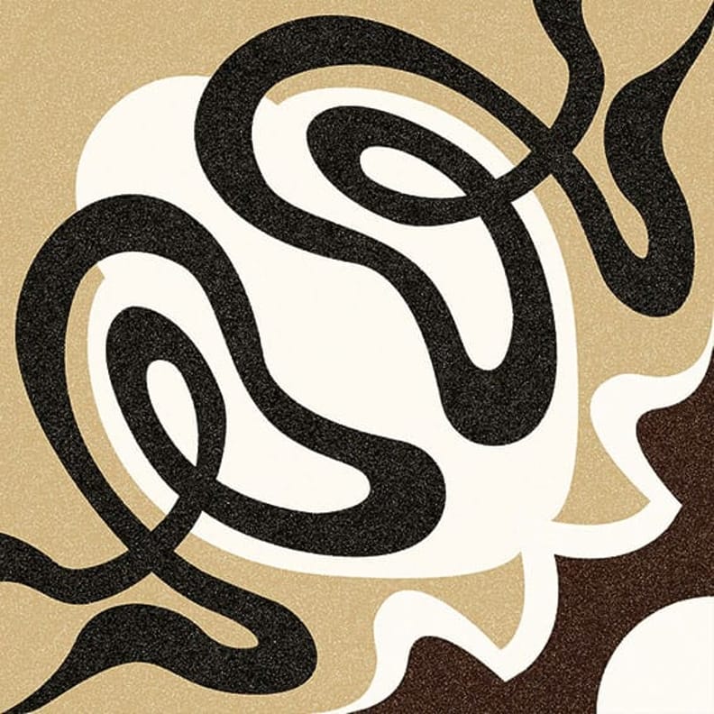 Carreau de ciment multicouleur motifs abstraits noirs et blancs sur fond beige 20x20 cm