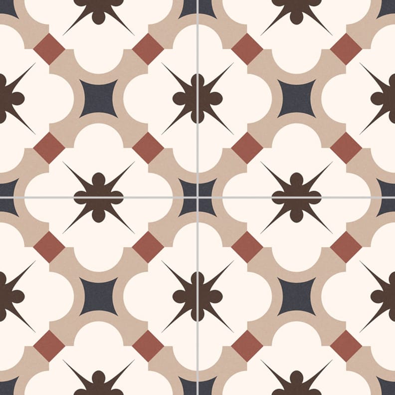 Carreau de ciment motifs géométriques rouge beige bleu 30x30 cm