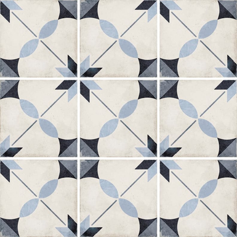 Carrelage Grès Cérame Effet Carreau Ciment Étoile Bleue Art Nouveau ARCADE BLUE 24411 Mat Intérieur Extérieur R9 20x20 cm