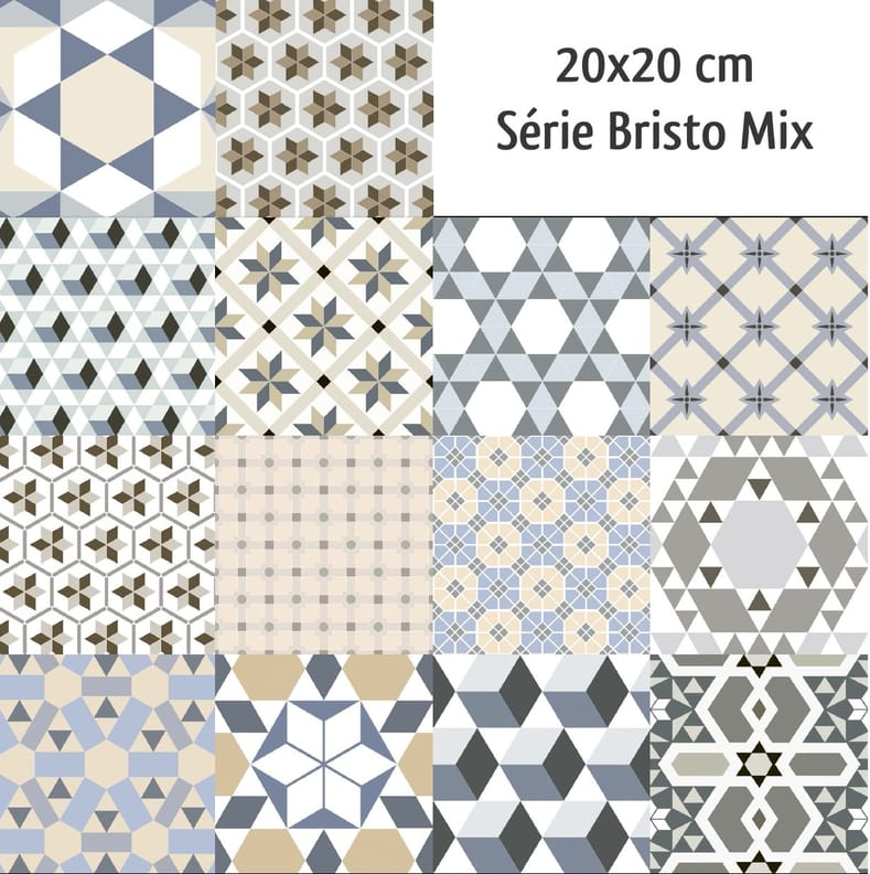 Carreaux de ciment pas cher Carrelage imitation ciment mix 20x20 cm BRISTO - 1m² - As de Carreaux