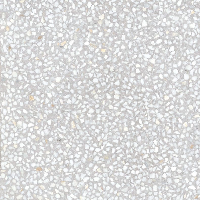Carrelage Terrazzo gris avec nuances claires et éclats de marbre, dimension 80x80 cm