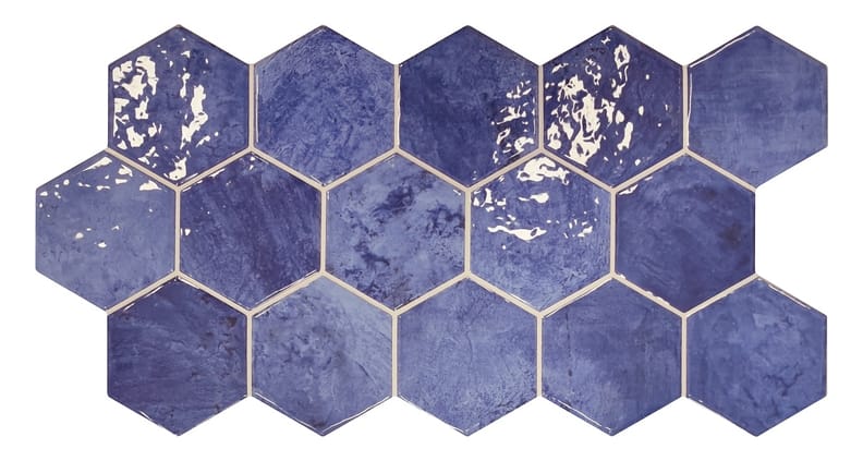 Carrelage Grès Cérame Effet Zellige HEX ZELLIGE AZZURE Bleu Brillant Sol & Mur Intérieur/Extérieur Hexagonal 26.5x51 cm