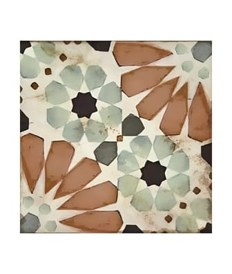 Carreau de ciment Terracotta avec nuances de vert, motifs géométriques, taille 20x20 cm