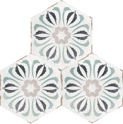 Carreau de ciment rose avec motifs floraux verts et gris, nuances subtiles pour un design élégant