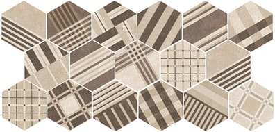 Carrelage tomette décoré 17.5x20 - HEXATILE CEMENT GEO SAND 22100 - R10 - 0.71m²
