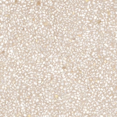 Carrelage Terrazzo beige avec éclats de marbre blancs et nuances marron, format 80x80 cm