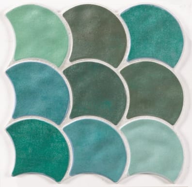 Carrelage uni vert en nuances, forme écaille, 30x30 cm sans motif