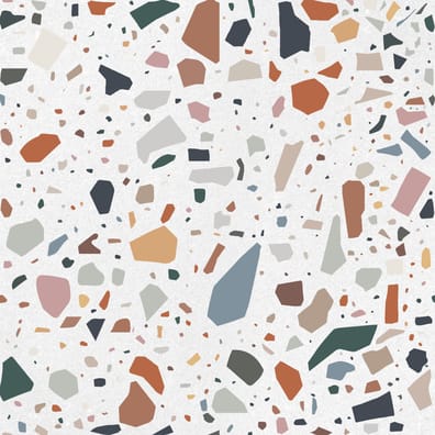 Carrelage Terrazzo couleur terracotta avec nuances de gris et rose, 20x20 cm