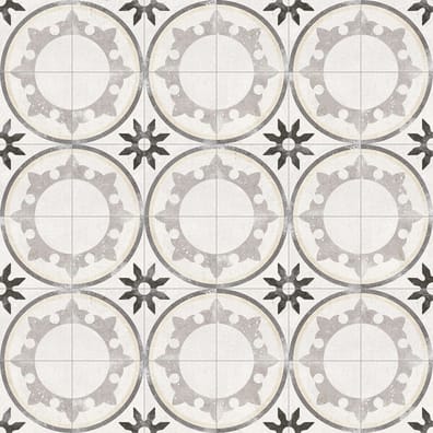 Carreau de ciment gris avec motifs géométriques et étoiles en nuances de gris 20x20 cm