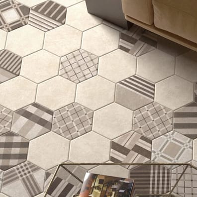 Carrelage tomette 17.5x20 - HEXATILE CEMENT SAND - 22095 R10 - 0.71m²