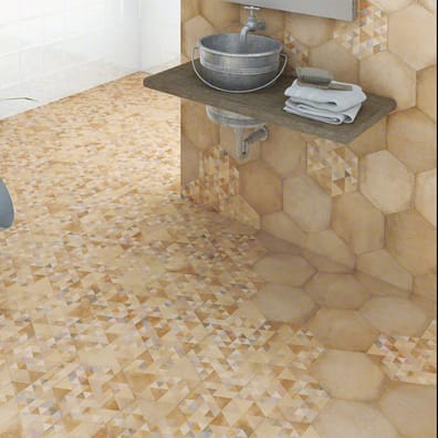 Tomettes, hexagones Carrelage hexagonal tomette décor crème 23x26.6cm BAMPTON BEIGE - 0.50m² - As de Carreaux