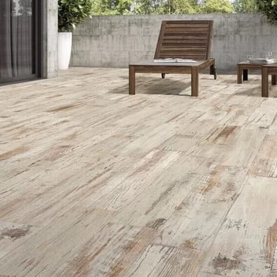 Carrelage imitation parquet blanc vieilli TRIBECA MIEL ANTI DERAPANT 15x90 cm - 1.08m²
