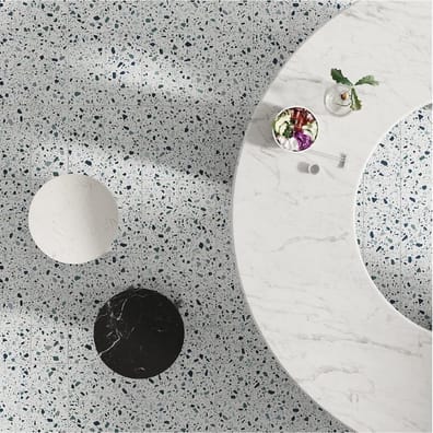 Carrelage Grès Cérame Terrazzo Moderne CANOA BIANCO PETROLIO Mat Intérieur Extérieur 18,6x18,6 cm