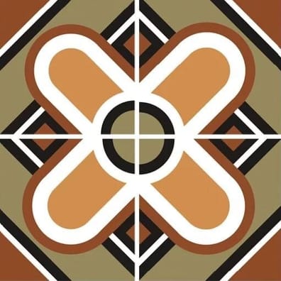 Carreau de ciment multicouleur avec motifs géométriques beige, marron et blanc 20x20 cm