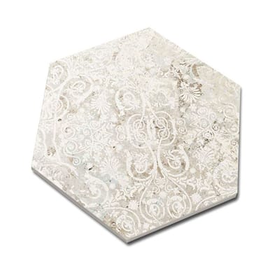 Carreau de ciment beige orné de motifs floraux et arabesques, taille 25x30 cm