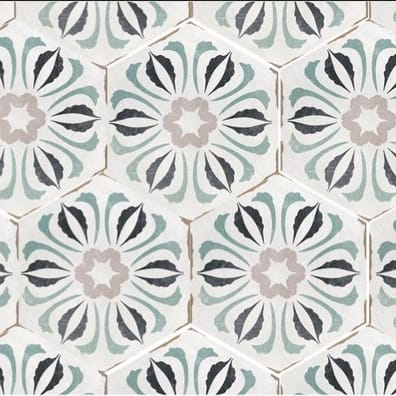 Carreau de ciment rose avec motifs floraux verts et gris sans dimension spécifiée