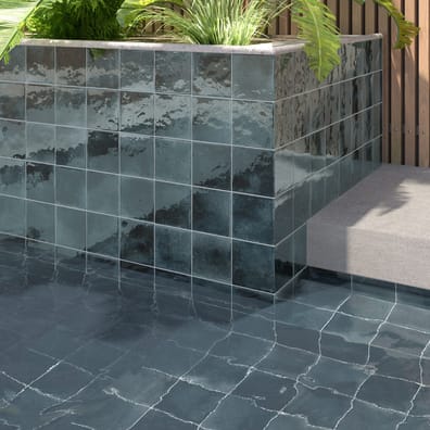Carrelage Piscine effet Zellige SPLASH BLUE NIGHT 15x15 cm