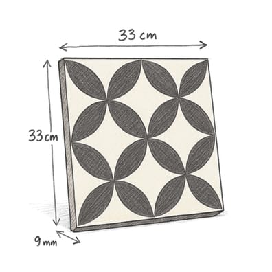 Carrelage interieur pas cher Carrelage Quatre-feuille noir 33x33 cm HANOI CIRCLE BLACK - 1m - As de Carreaux
