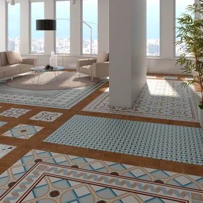 Carrelage imitation ciment 1900 FLORENTINA-3 - 20x20 cm ANGLE bleu beige - unité