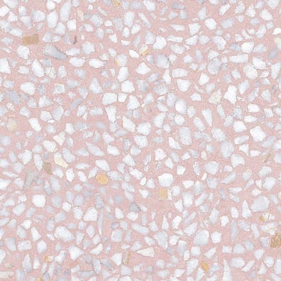 Carrelage Terrazzo nuances de rose avec morceaux de marbre blanc et éclats dorés taille 30x30 cm