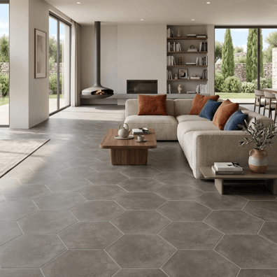 Carrelage hexagonal imitation pierre ABOS CHARCOAL - 56X48,5 - 1,2 m²