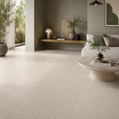 Carrelage imitation ciment et terrazzo NINOV RECTIFIE BEIGE 80X80 - 1,28 m² - Cuisine - Sol