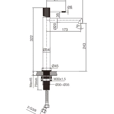 Mitigeur lavabo haut LINE Nickel brossé - BDD038-3NQ 43X27X0,8