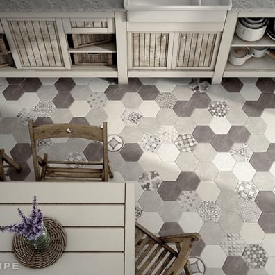 Carrelage tomette 17.5x20 - HEXATILE CEMENT BLACK - 22094 R10 - 0.71m²