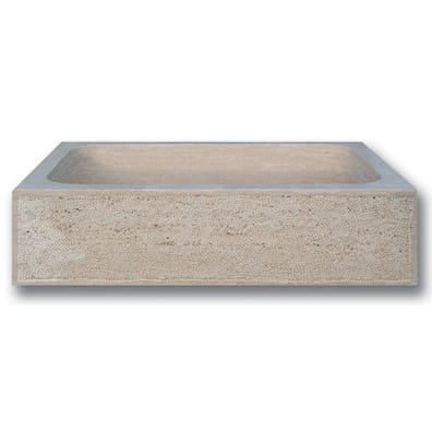 Vasques en pierre naturelle Évier 1 bac travertin beige face bouchardée bords droits 70x46x18 cm - As de Carreaux