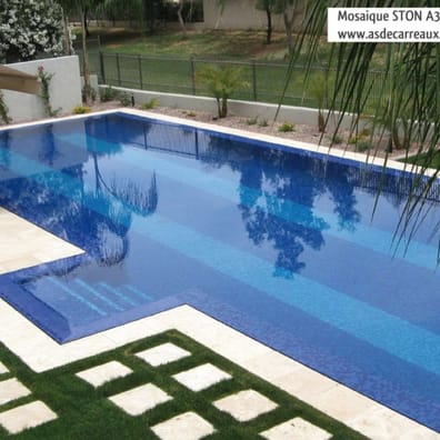 Mosaique piscine Bleu clair A33 20x20mm sur trame- As de Carreaux