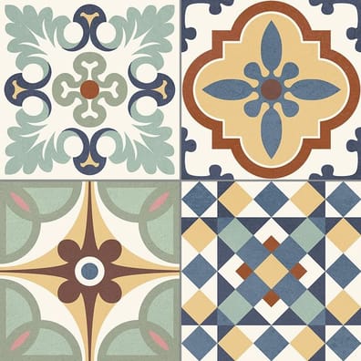 Carreau de ciment multicouleur avec motifs floraux et géométriques 30x30 cm