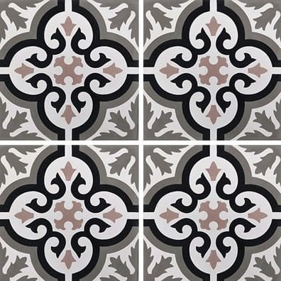 Carreaux de ciment véritables Carreau de ciment motif ancien floral noir et rose 20x20 cm ref7900-13  - As de Carreaux