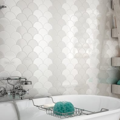 Faïence écaille Carreau gris clair brillant 10.6x12cm SCALE FAN LIGHT GREY - 0.37m² - As de Carreaux