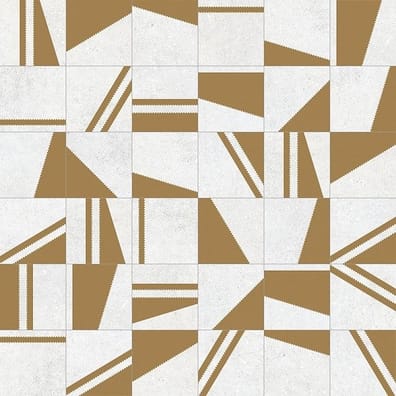 Carrelage aspect pierre couleur or et blanc avec motifs géométriques 20x20 cm