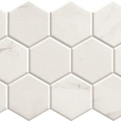 Carrelage blanc relief hexagonal effet marbré veines grises