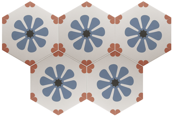 Carrelage hexagonal nuancé CHARLEY BELLABLUE DECOR 17,5X20 - 0.71 m²