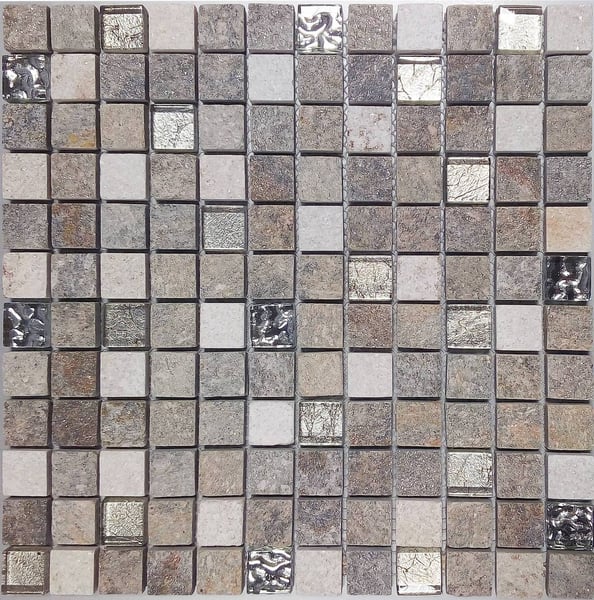 Mosaïque marbre et verre MALLA URALES GRIS - 30x30 - 7 unités