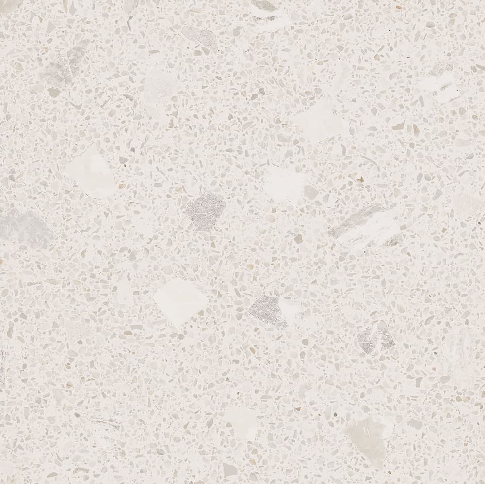 Carrelage Terrazzo blanc avec nuances de gris et éclats de marbre 80x80 cm