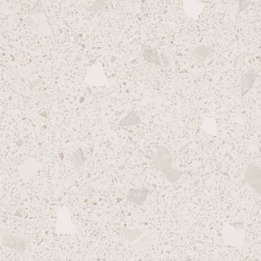 Carrelage Terrazzo blanc aux nuances de gris et éclats de marbre 80x80 cm